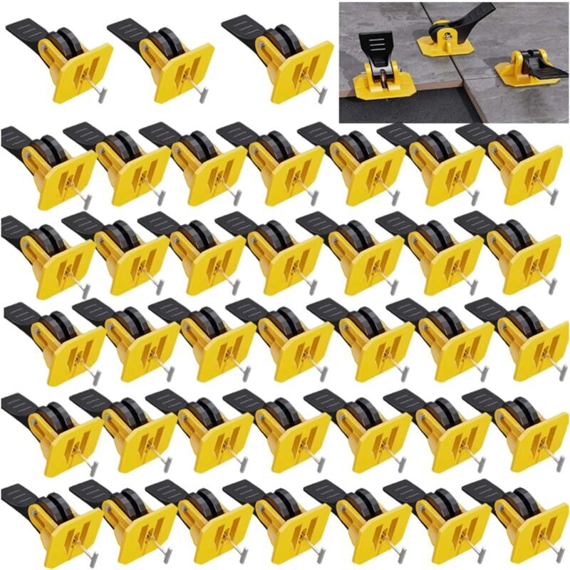 Jaune 50 pièces)Kit de Nivellement Pour Carrelage,Systeme de Nivellement Pour Carrelage,SystèMe de Nivellement de Carrelage,SystèMe de Nivellement,50