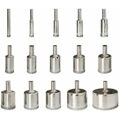 CHOYCLIT - Juego de 15 brocas de diamante de 6-50 mm para sierras de corona, cortador de acero al carbono para vidrio, cerámica, porcelana, mármol, baldosas y granito