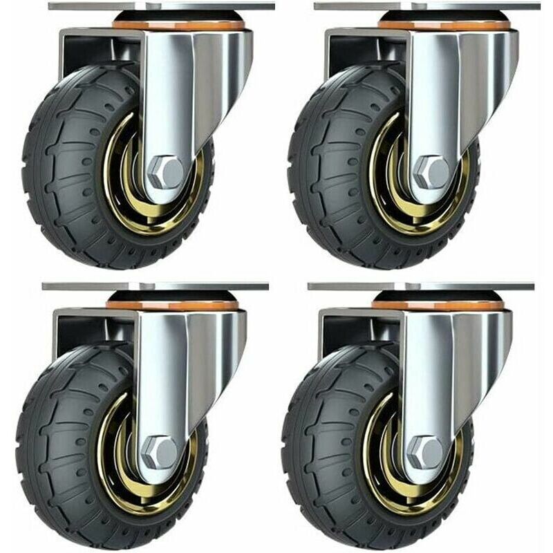 Choyclit - Kit de 4 roues universelles de 3 pouces sans freins Roues de chariot silencieux Roues universelles oulettes Pivotantes 75mm Roues Plaques