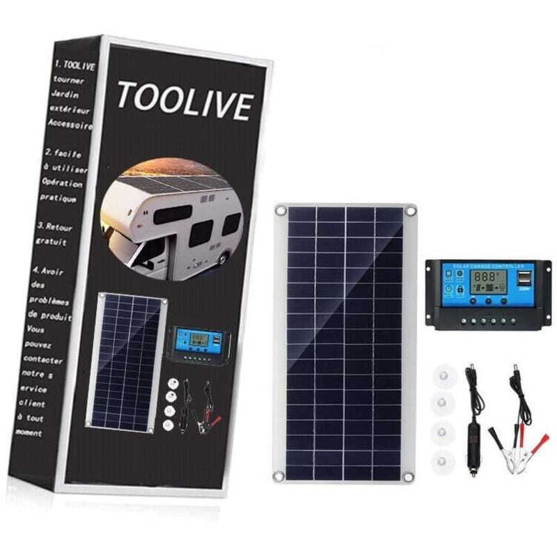 Kit panneau solaire 25W 12V avec régulateur de charge 20A, idéal camping car, yacht, jardin, éclairage extérieur. - Choyclit
