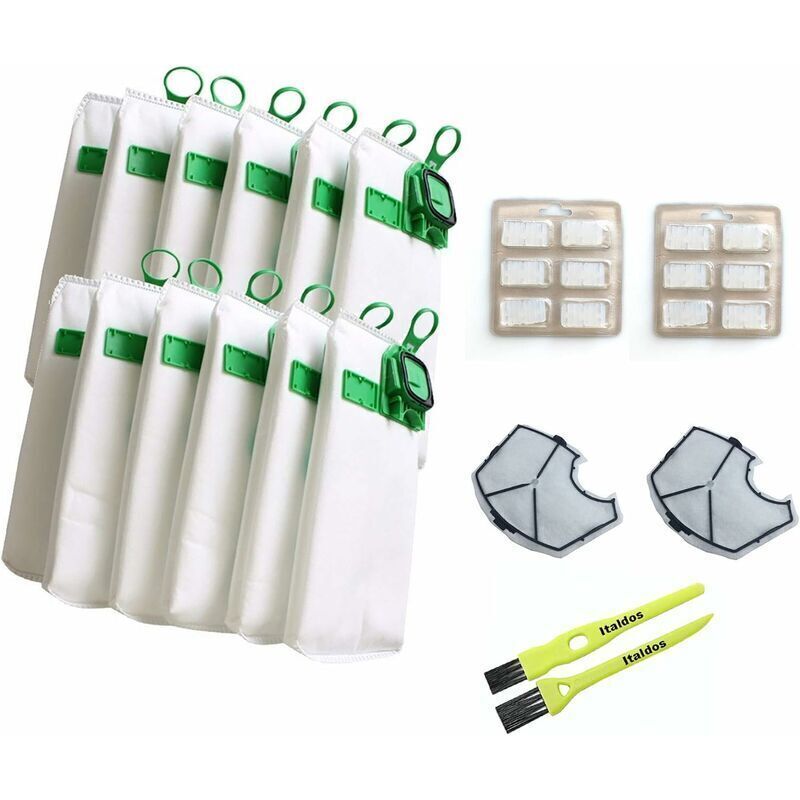 Kit Sac Aspirateur Compatible pour Vorwerk Kobold VK140 VK150 avec Filtre Remplacement 12 Sacs + 2 Filtres Moteur + 12 Parfums + 2 Brosses - Choyclit