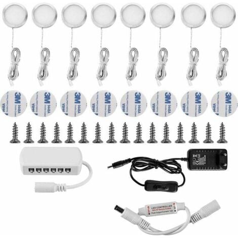 CHOYCLIT Lampe Sous Meuble LED Eclairage Sous Placard Vitrine Spot Encastrable 16W pour Placard Meuble Cabinet Cuisine Blanc Froid 6000K (Lot de 8)