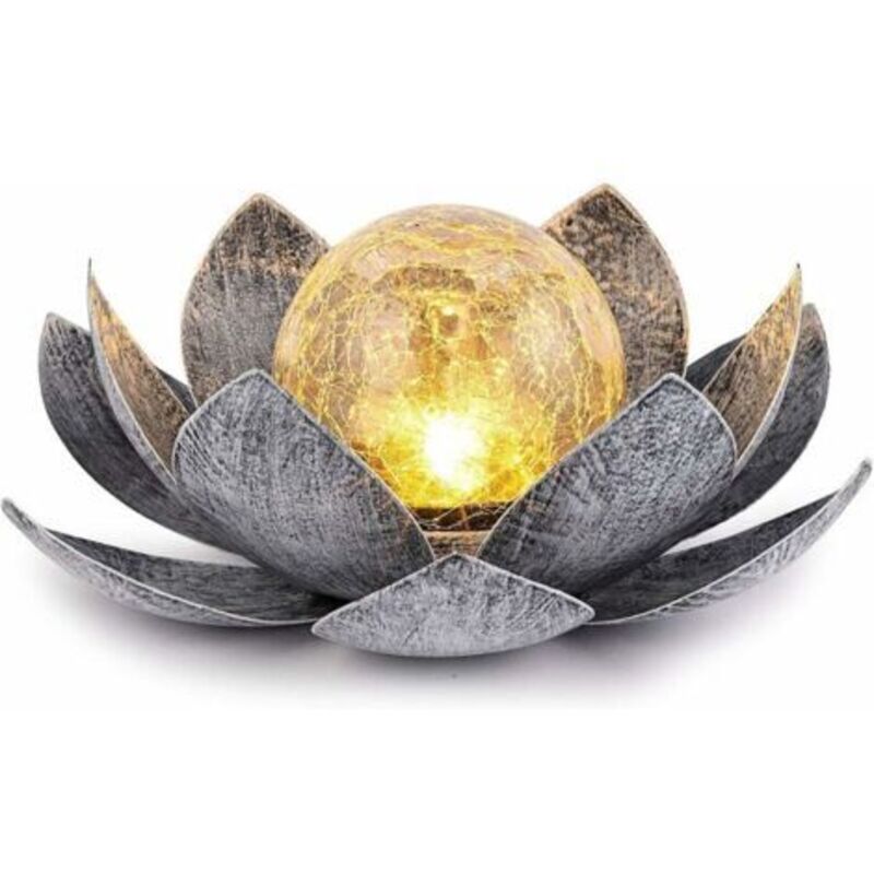 Lampes solaires de jardin extérieur, décoration de lotus en verre craquelé Globe, lumières de fleur en métal led étanches pour terrasse, pelouse,
