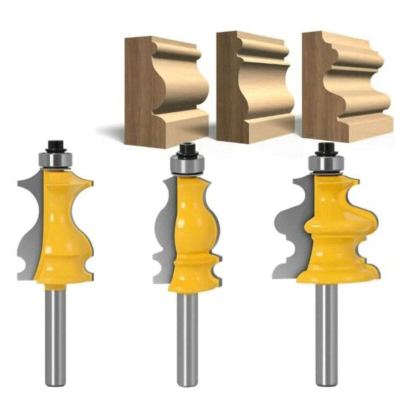 Choyclit - Lot de 3 Fraises à Défoncer pour Moulures Architecturales 8 mm, Mèche de Routeur pour le Travail du Bois