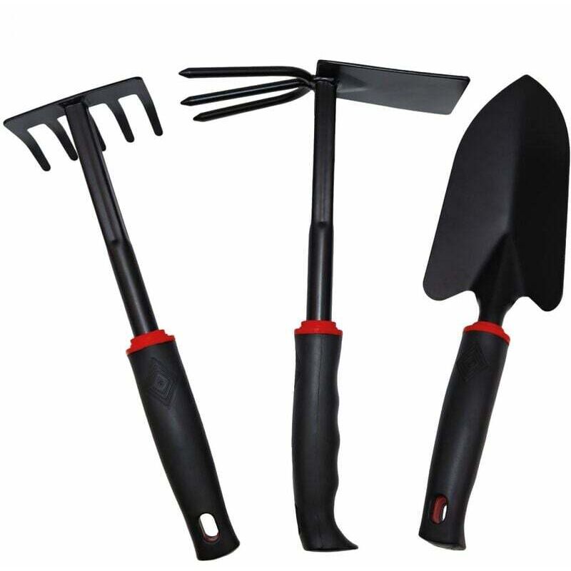 Choyclit - Lot de 3 outils de jardinage à main en acier inoxydable Noir