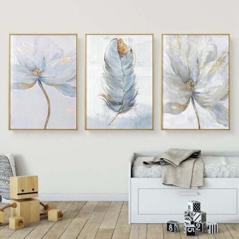 CHOYCLIT Lot de 3 tableaux motif fleurs, style scandinave, toile artistique décorative pour le salon