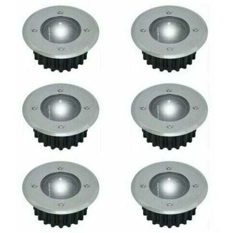 Lot de 6 spots led solaires encastrables au sol Ronds Diamètre : 85 mm Extérieur résistant au piétement Façade en acier inoxydable 6 lampes solaires