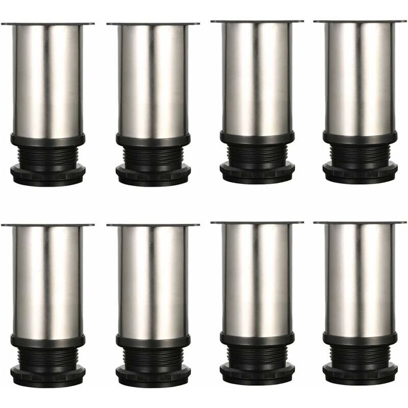 Choyclit - Lot De 8 Pieds De Meubles, Réglables Pied Pieds De Meubles - Chrome Métal - Hauteur Réglable (Total: 80-95mm)