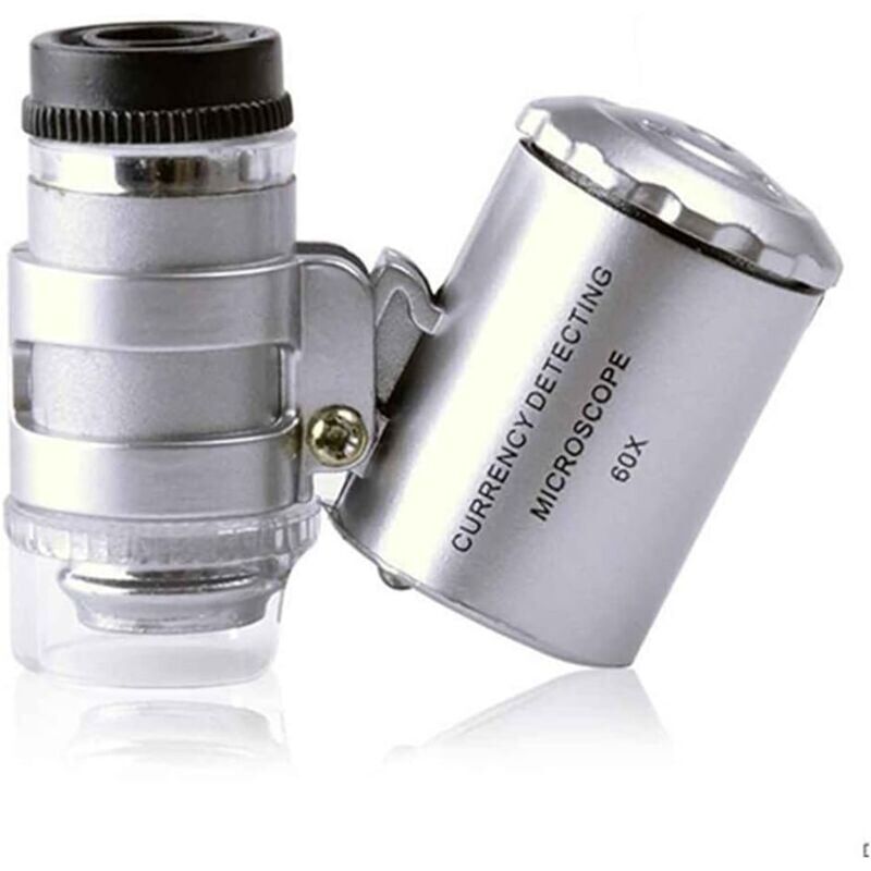 CHOYCLIT Loupe éclairante 60X loupe poche mini microscope de poche loupe UV détecteur de monnaie bijoutier loupe avec la lumière LED
