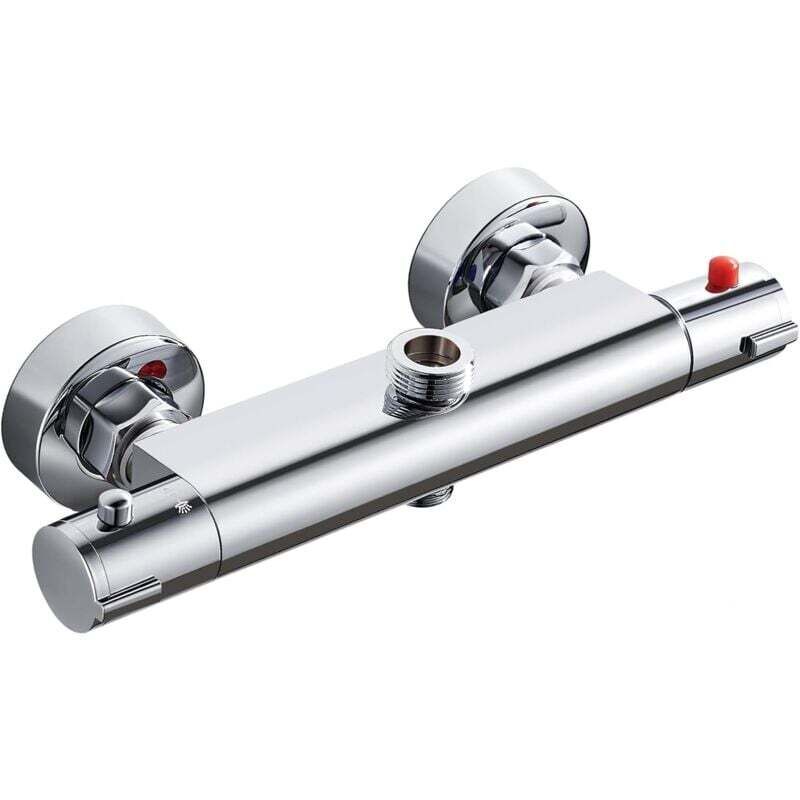 Choyclit - Mitigeur Thermostatique de Douche 2 Sorties Haute et Basse Robinet Mélangeur Anti-Brûlure en Laiton Chromé pour Salle de Bain Baignoire