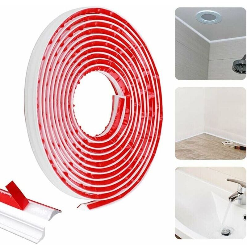 Choyclit - Moulure Autocollante Flexible 5m Moulage en Quart de Rond Étanche Quart de Rond pvc Adhesif Quart de Rond pvc Blanc Quart de Rond