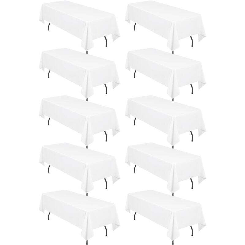 Choyclit - Paquet de 10 nappes rectangulaires,153x260cm Nappe Blanche en Polyester pour Tables rectangulaires de 6 Pieds, résistantes aux Taches et