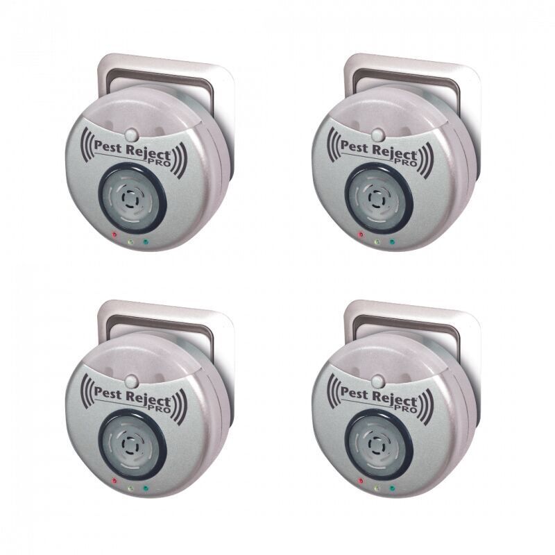 Pest Reject Pro lot de 4 Répulsif nuisibles Repulse Power Ultrasons et électromagnétisme Couleur gris Couverture de votre maison de 200m² Veilleuse