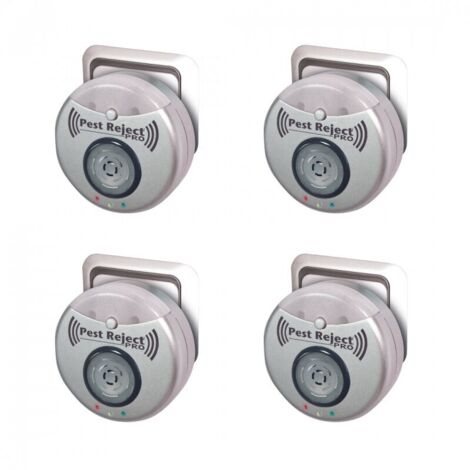 CHOYCLIT Pest Reject Pro set de 4 Repelente de plagas Repulse Power Ultrasonido y electromagnetismo Color gris Cobertura de tu casa de 200m² Luz nocturna integrada