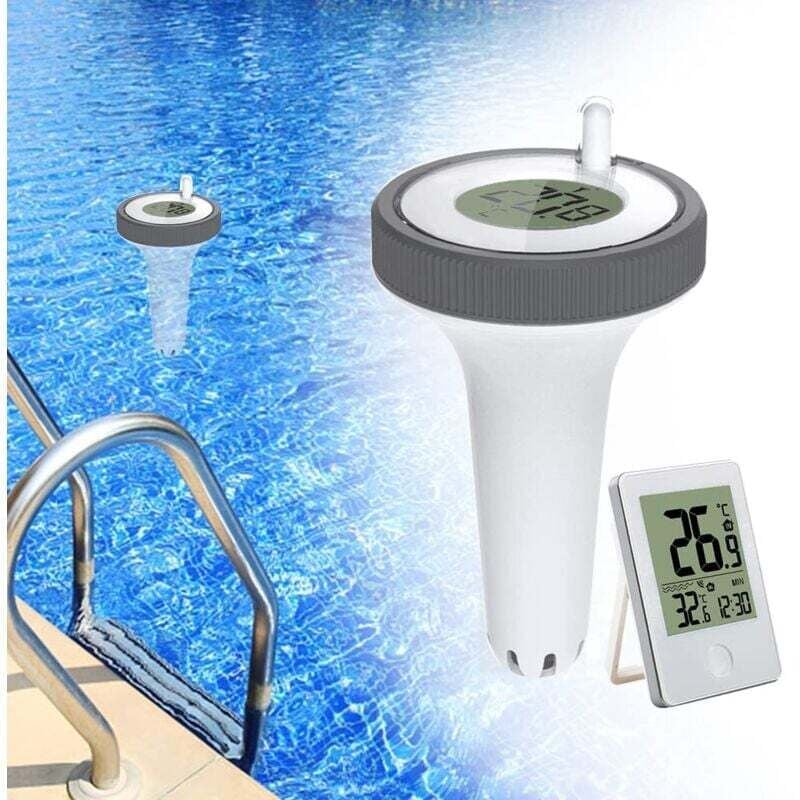 Piscine Thermomètre Flottant Jauge,Thermomètre Intérieur et Extérieur Flottant sans Fil,Thermomètre de Piscine Numérique avec écran lcd - Choyclit