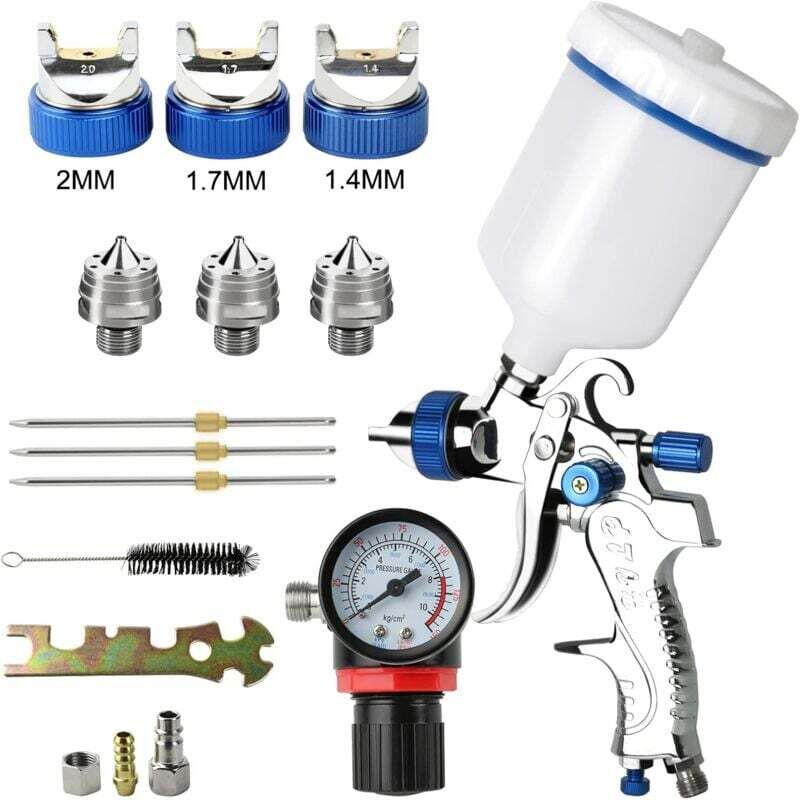 Choyclit - Professionnel 600cc avec 3 Buses 1,4mm 1,7mm 2,0mm, Pistolet à Pulvérisation à Alimentation par Gravité avec régulateur d'air pour la