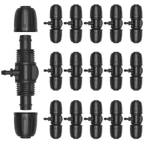 CHOYCLIT Raccord de tuyau d'arrosage 15 pièces, raccord en T avec ardillon, pour irrigation goutte à goutte avec des tuyaux d'irrigation de 1/2" à 1/4".