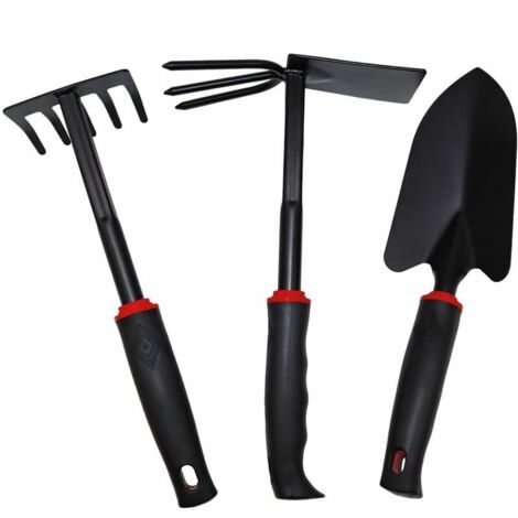 CHOYCLIT Set di 3 attrezzi da giardino in acciaio inossidabile, neri