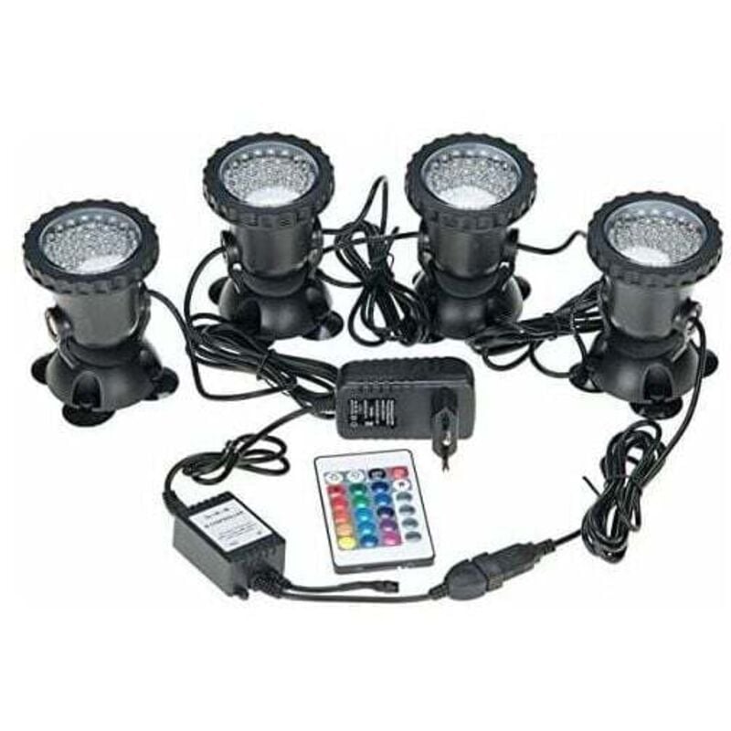 Spots sous marins étanches multicolores rvb pour aquarium avec télécommande pour bassin de jardin, aquarium, piscine, prise britannique (lot de 4