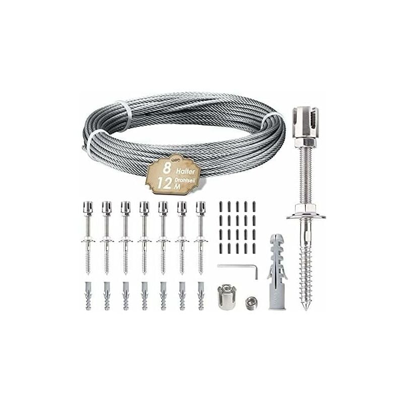 Choyclit - Support de plantes grimpantes. Kit de suspension en corde inox 12 m. Comprend câble 3 mm et 8 tendeurs. Convient jardins, murs béton,