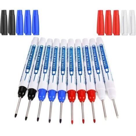 CHOYCLIT Tieflochmarker, 10 Stück Zimmermannsmarker, Permanentmarker mit 30 mm langer Spitze, Präzisions-Baumarker (Schwarz, Blau, Rot, Weiß)