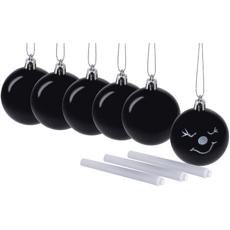 Christbaumkugel schwarz zum selber beschriften 6 cm - 6er Set - DIY Weihnachtskugeln mit Kordel – mit Marker in weiß