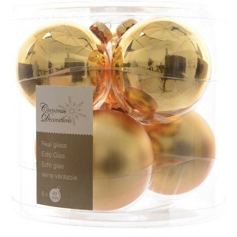 Christbaumkugeln Goldfarben Ø 8 cm aus Glas - 6er Set