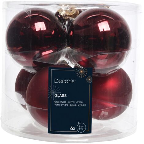 Christbaumkugeln Ox Blood dunkelrot Ø 8 cm aus Glas - 6er Set