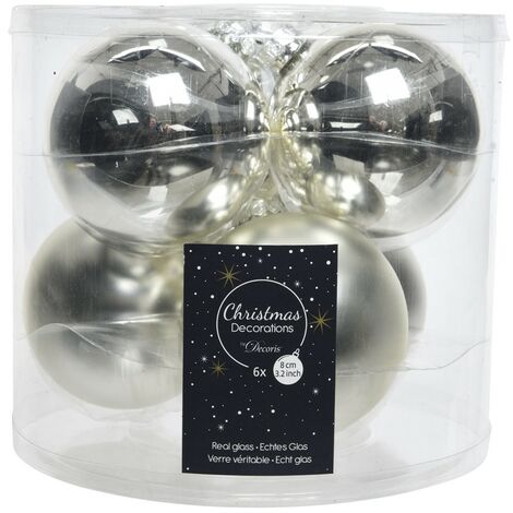 Christbaumkugeln Silberfarben Ø 8 cm aus Glas - 6er Set