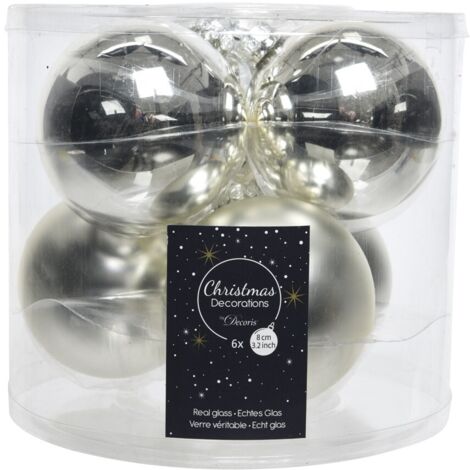 Christbaumkugeln Silberfarben Ø 8 cm aus Glas - 6er Set