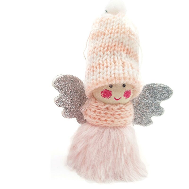 Christmas Angel Doll Ornament Xma Plush Figurines Wearing Scarf Knitted Hat For Party Holiday Home