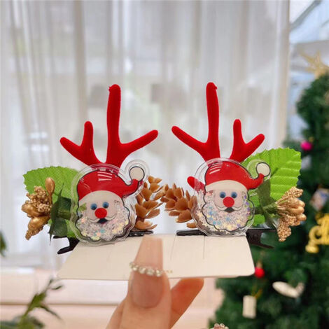 Christmas Antler Hair Clips Cute Exquisite Plush Reindeer Hair Barrettes for Christmas Parties Birthday Parties Cosplay 17 PVC Santa Red Antlers