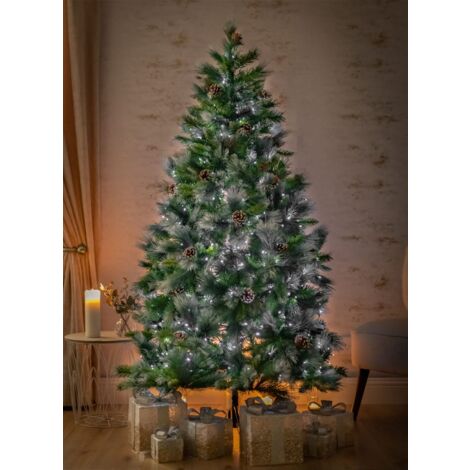 Christmas Artificial Tree Large 6FT Snow Covered Pinecones 758 Tips Xmas D�cor
