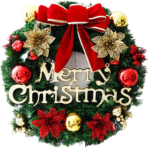 Christmas Artificial Wreath 30cm Front Door Wall Hanging Rattan Wreath with Bowknot Jingle Holiday Party Home Tree Decor