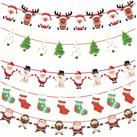 Christmas Bunting, 5 Packs Christmas Banners Christmas Wall Decorations Christmas Decorations hanging Bunting Garland Christmas Hanging flag for Christmas Party Decorations