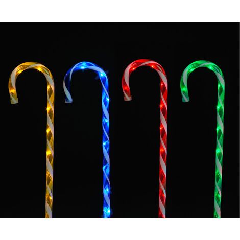 Christmas Candy Cane Garden Stakes 40 LEDs 75cm Multicolour - Set of 4