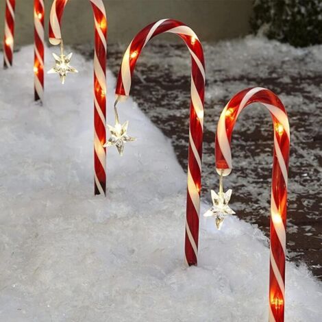 Christmas Candy Cane Lights, Set of 8 Outdoor Christmas Decorations, Candy Cane Lights, Solar Garden Lights, LED Garden Lights in Candy Cane Shape, Path Marker Lights