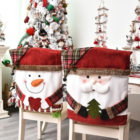TINOR Christmas Chair Back Covers Santa Claus Snowman Reindeer Christmas Dinner Table Chairs Covers(2pcs)