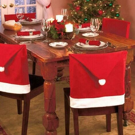 DEVENIRRICHE Christmas Chair Cover, Set of 6 Santa Claus Chair Cover Christmas Chair Cover Christmas Chair Cover for Christmas Dinner Party Decoration - Christmas Chair Hat (Noel Chair Cover)