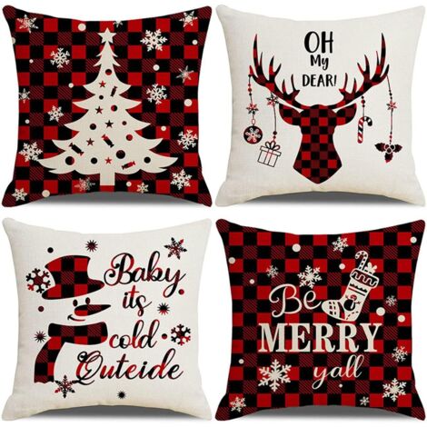 Christmas Cushion Cover 45 x 45, 4PCS Christmas Pillowcase Winter Santa Claus, Christmas Decoration, Elk Snowman Pattern Christmas Pillow Covers