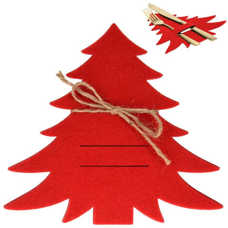Christmas cutlery case in red felt - 4 christmas tree shaped sets