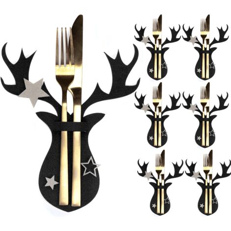 Christmas cutlery cover 6 pcs Reindeer Black