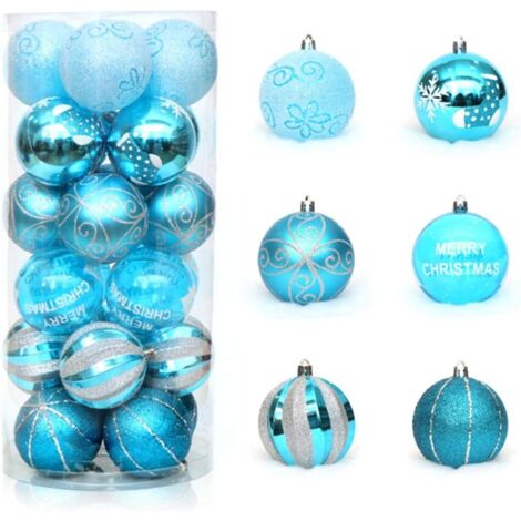 Christmas Decoration Balls, 24pcs 6cm/2.36" Christmas Balls Shatterproof Plastic Christmas Ball Ornaments Decoration for Christmas Tree Decor Party Decor Pendants (Lake Blue)