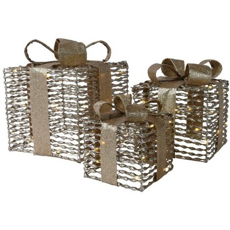 Christmas Decoration Set 3 Pacchi Luminosi Oro