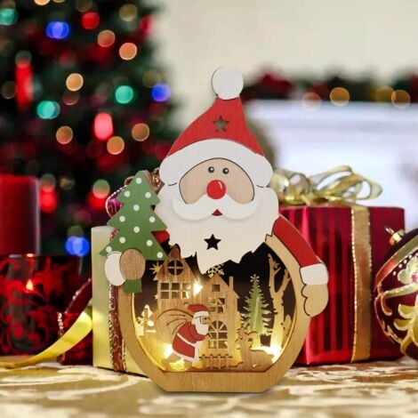Christmas Decorations Santa Claus LED Christmas Centerpieces Table Decoration Led Wooden Lighted Snowman Ornaments for Christmas Tree Party Decoration (Santa Claus)