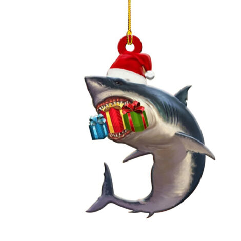 Christmas Decorations Wooden Shark Family Pendant Cute Fun Christmas Tree Hanging Decorations