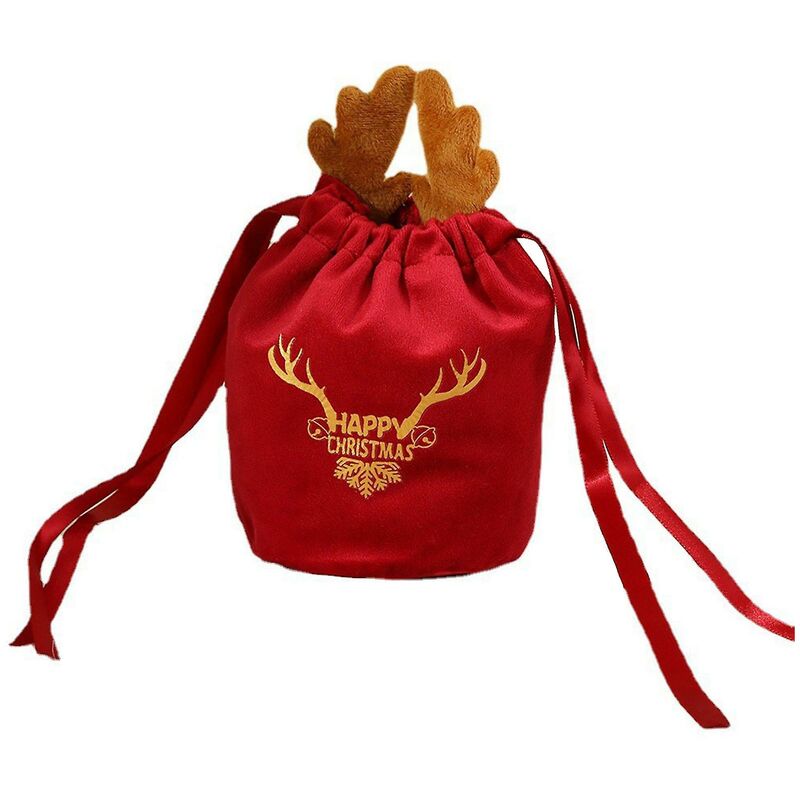 Christmas Drawstring Gift Bags 3d Design Fabric Antler Xmas Stocking Bags For Candy Cookie Chocolate