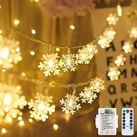 Christmas fairy lights battery snowflake 6M 40LED fairy lights with remote control 8 modes waterproof outdoor indoor fairy lights for room party warm white [energy class A +++]