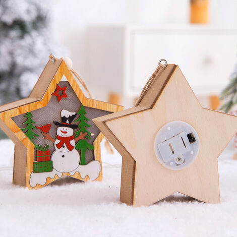 Christmas Fairy Lights, Christmas Tree Ornament, Home Decoration, Wooden Pendant Lights 2pcs