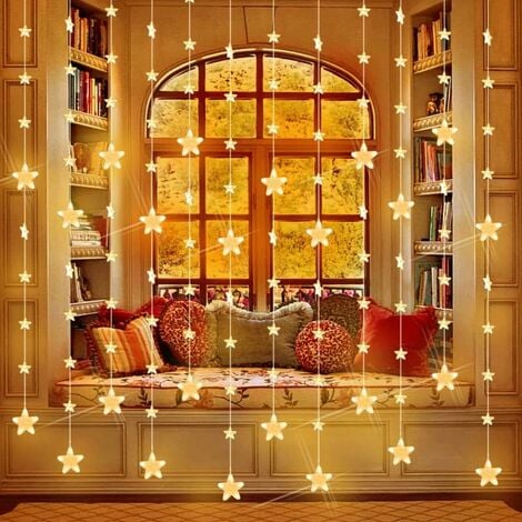 Christmas fairy lights，Outdoor String Lights, 80 Star String Lights, 144 LEDs, 2m x 1.5m, Connectable Star Curtain with 8 Modes, Remote Control Window Lights, Christmas Lighting for Window Decoration 